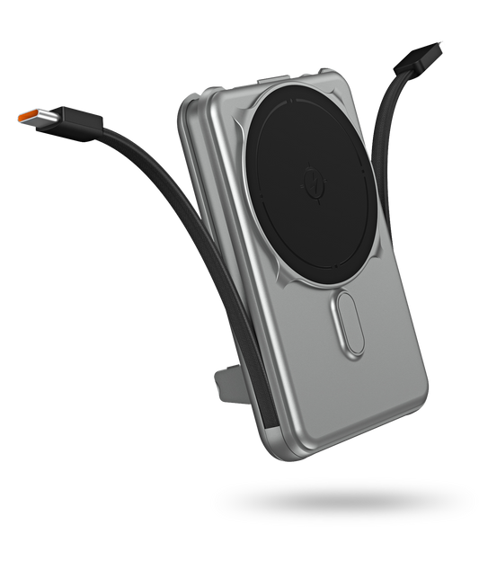 Bolt Max Pro 10000 mAh Wireless MagSafe PowerBank with Built in Type-C, Lightning Cable & Metal Kickstand