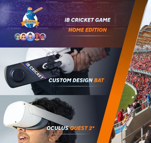 VR Cricket Kit (Custom Painted Oculus Quest 2 + Security Back Strap + iB Cricket bat+ 5 Users Home Edition Game Software)